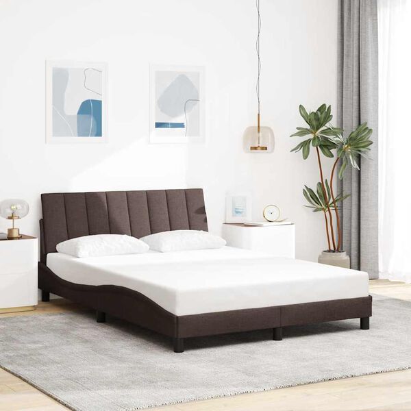 vidaXL Estrutura de cama sem colch&atilde;o Hanko 140x190 cm tecido castanho-escuro