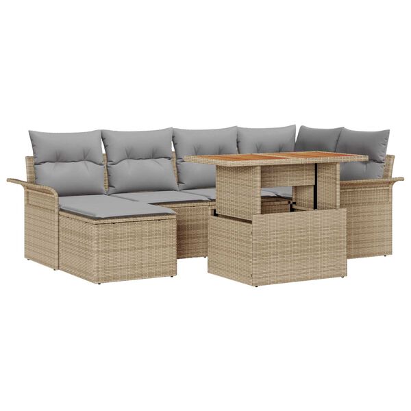 vidaXL Conjunto de Sof&aacute; de Jardim 7 pcs Bege Rattan Sint&eacute;tico