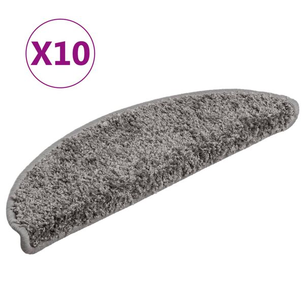 vidaXL Tapetes de escada 10 pe&ccedil;as 56x17x3 cm cinza semicircular