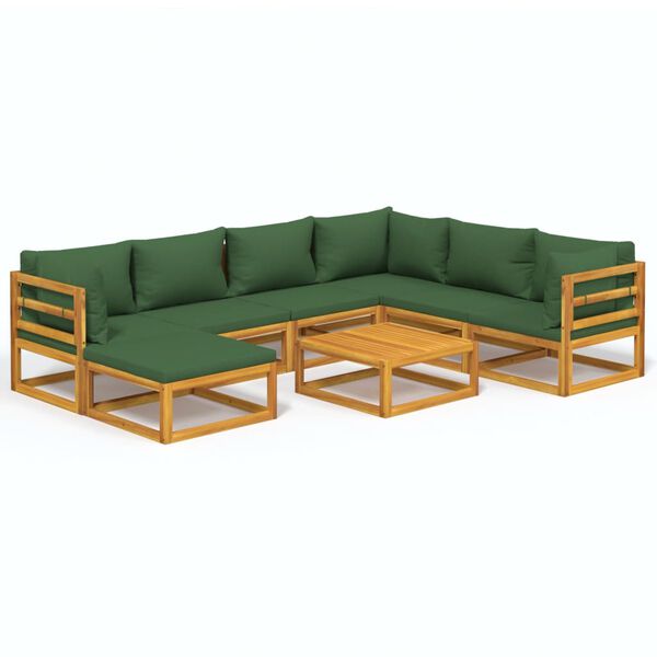 vidaXL 8 pcs conj. lounge jardim madeira c/almofadões verdes