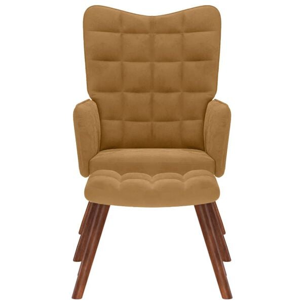 vidaXL Cadeira de descanso com banco veludo castanho