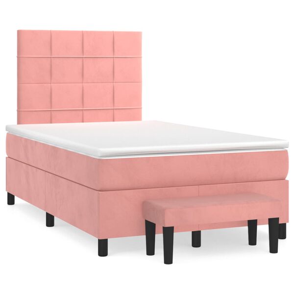 vidaXL Cama boxspring com colch&atilde;o 120x190 cm veludo rosa