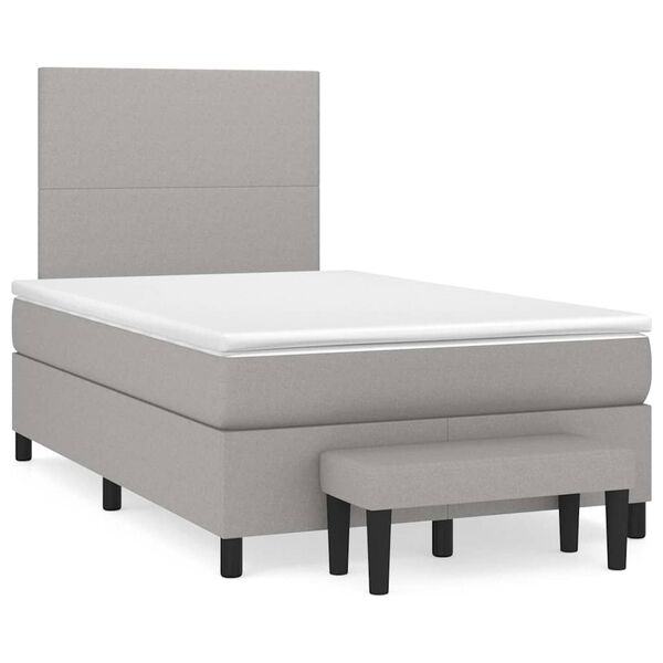 vidaXL Cama boxspring com colch&atilde;o 120x190 cm tecido cinzento-claro