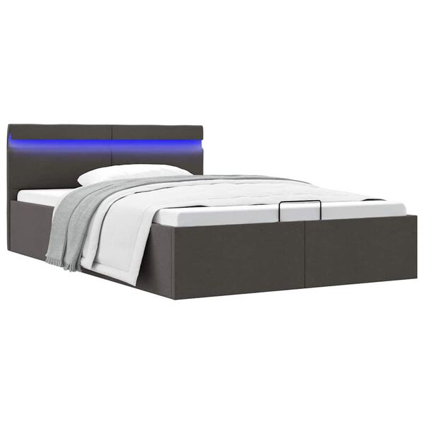 vidaXL Cama hidráulica c/ arrumação LED 140x200cm tecido cinza-escuro