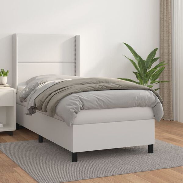 vidaXL Cama com molas/colchão 80x200 cm couro artificial branco