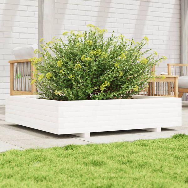 vidaXL Vaso/floreira de jardim 110x110x26,5 cm pinho maci&ccedil;o branco