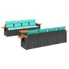 vidaXL 9 pcs conjunto de sof&aacute;s p/ jardim c/ almofad&otilde;es vime PE preto