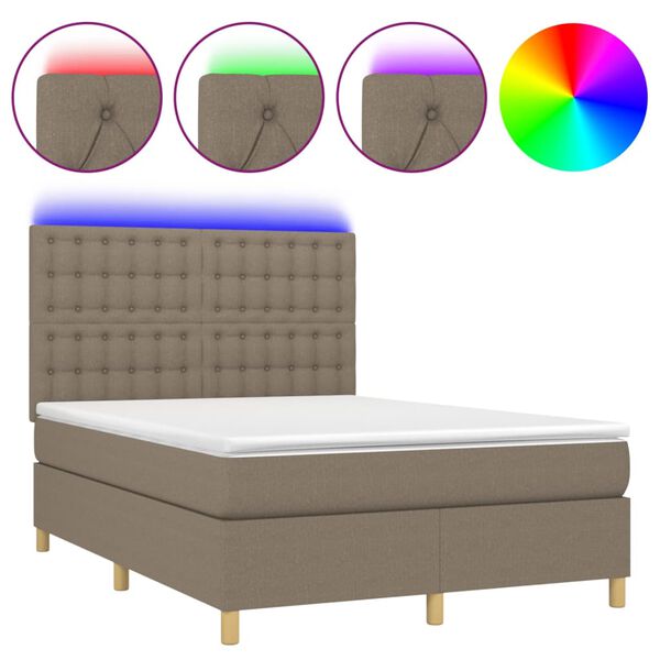 vidaXL Cama box spring colch&atilde;o/LED 140x190cm tecido cinza-acastanhado