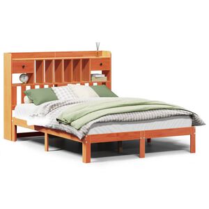 vidaXL Cama com estante sem colch&atilde;o 140x190 cm pinho maci&ccedil;o