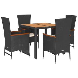 vidaXL 5 pcs conjunto de jantar p/ jardim c/ almofad&otilde;es vime PE preto