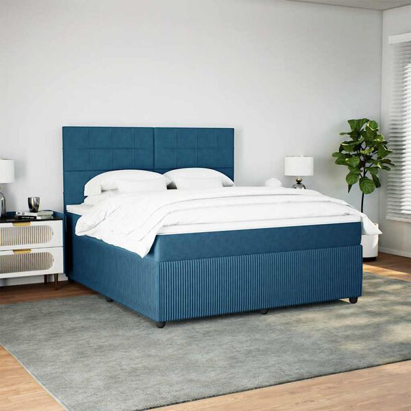 vidaXL Cama com molas/colch&atilde;o 180x200 cm veludo azul-escuro
