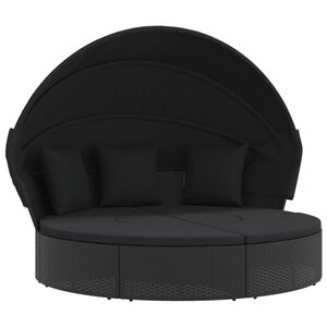 vidaXL Cama lounge de exterior c/ toldo e almofad&otilde;es vime PE preto