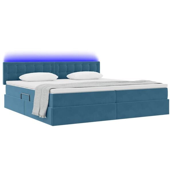 vidaXL Cama com arruma&ccedil;&atilde;o e LED Azul Escuro 200 x 200 cm Veludo