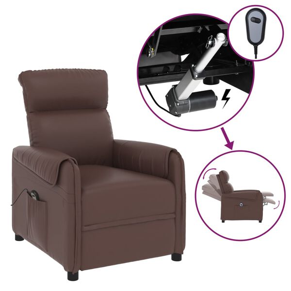 vidaXL Poltrona reclin&aacute;vel el&eacute;trica couro artificial castanho