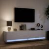vidaXL Móvel de parede para TV com luzes LED 180x31x38 cm branco