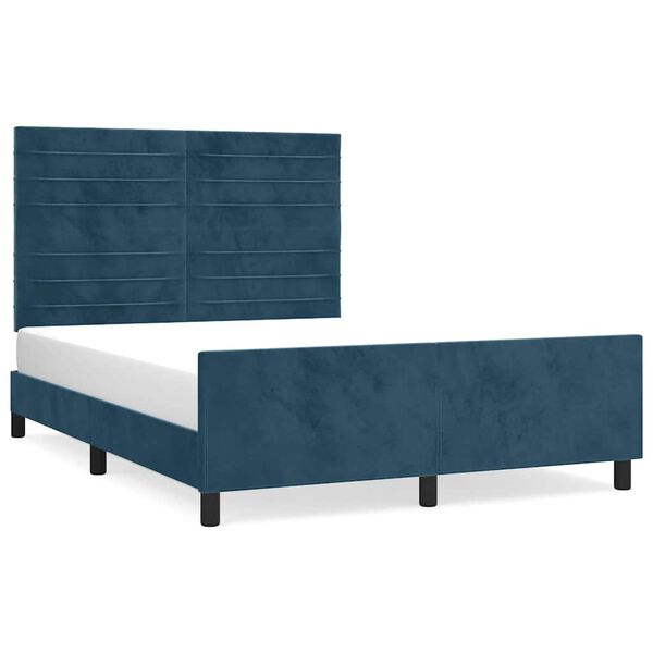 vidaXL Estrutura de cama sem colch&atilde;o 140x200 cm veludo azul-escuro