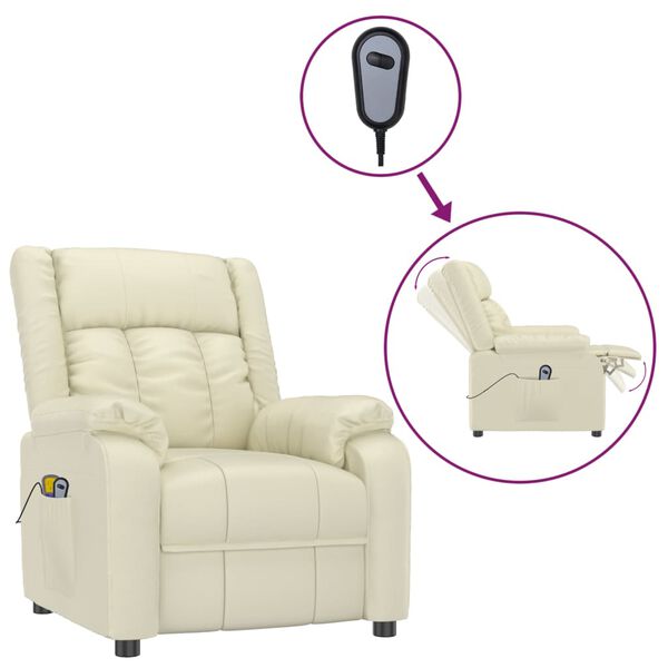 vidaXL Poltrona de massagens el&eacute;trica couro artificial cor creme