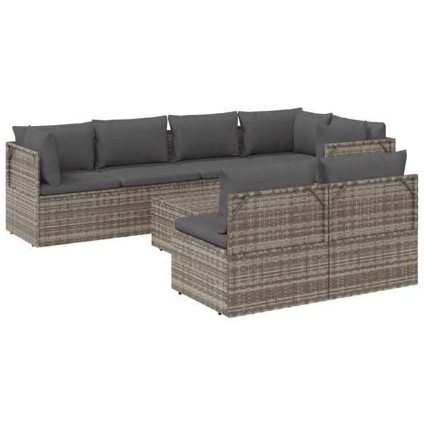 vidaXL 8 pcs conjunto lounge de jardim c/ almofad&otilde;es vime PE cinzento