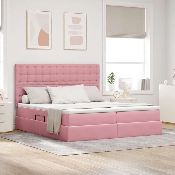 vidaXL Cama com Armazenamento com colch&atilde;o Rosa 200 x 200 cm Veludo