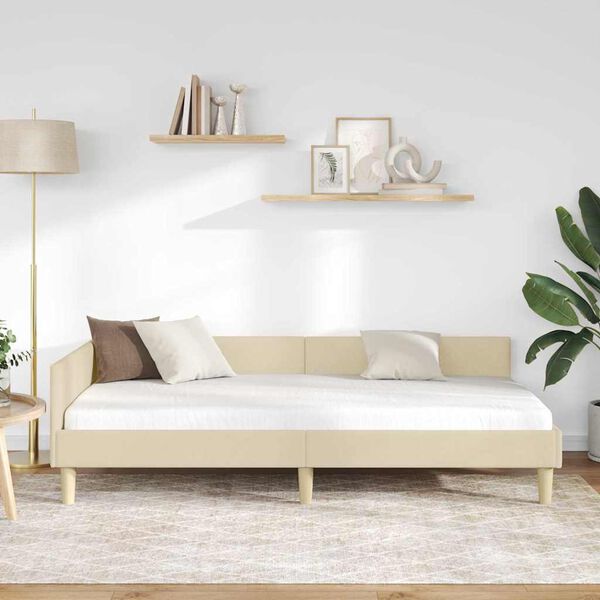 vidaXL Estrutura de Cama de Canto Creme 100 x 200 cm tecido