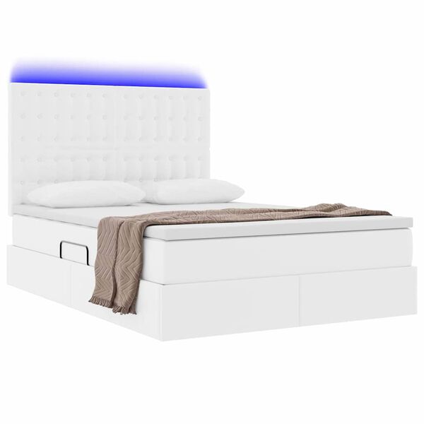 vidaXL Cama com arruma&ccedil;&atilde;o e LED com colch&atilde;o Branco Puro 140 x 200 cm