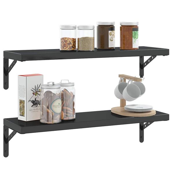 vidaXL Suportes prateleira 4pcs 23,5x2,5x15,5 cm a&ccedil;o inoxid&aacute;vel preto