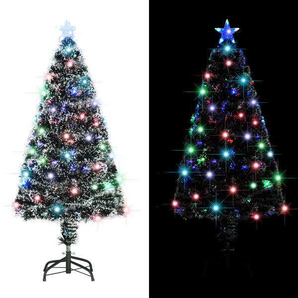 vidaXL &Aacute;rvore de Natal pr&eacute;-iluminada c/ suporte e LED 120 cm fibra &oacute;tica