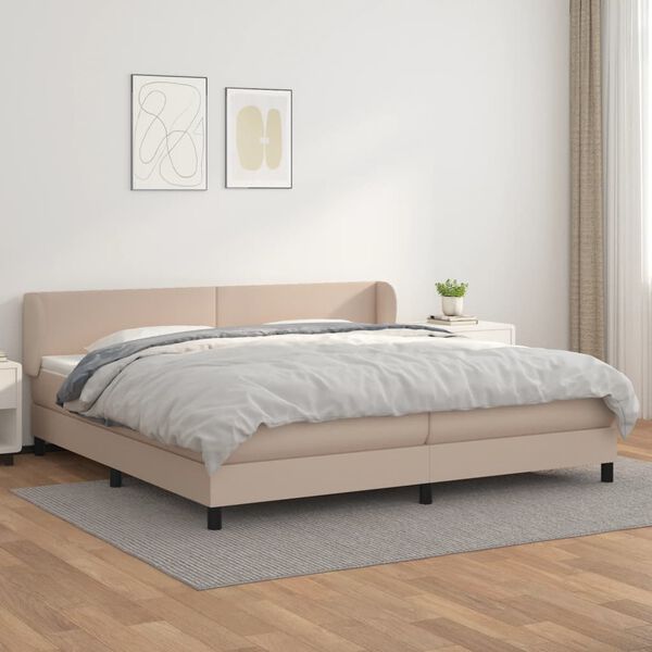 vidaXL Cama com molas/colch&atilde;o 200x200 cm couro artificial cappuccino
