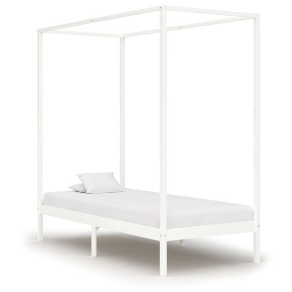 vidaXL Estrutura cama dossel 2 gavetas 100x200cm pinho maci&ccedil;o branco