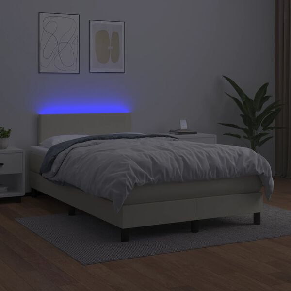 vidaXL Cama box spring c/ colch&atilde;o/LED 120x200cm couro artificial creme