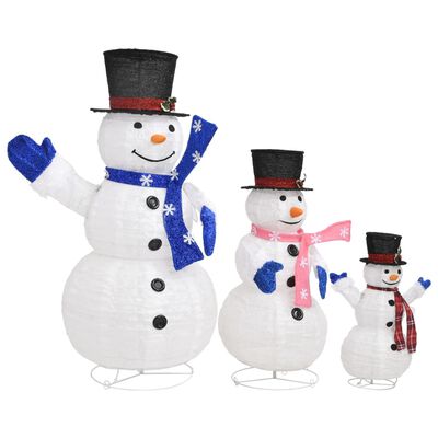 vidaXL Família bonecos de neve decorativos c/ luzes LED tecido de luxo
