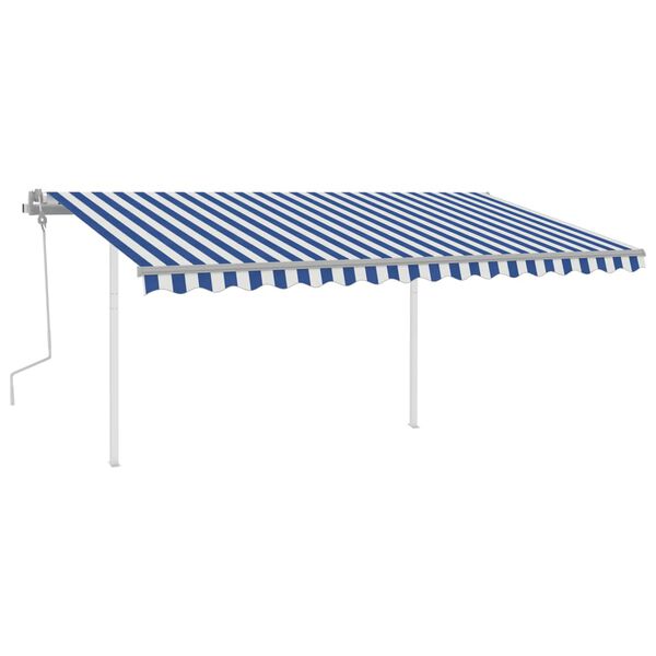 vidaXL Toldo retr&aacute;til manual com luzes LED 4x3 m azul e branco