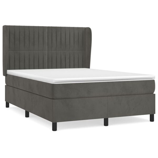 vidaXL Cama com molas/colch&atilde;o 140x190 cm veludo cinzento-escuro
