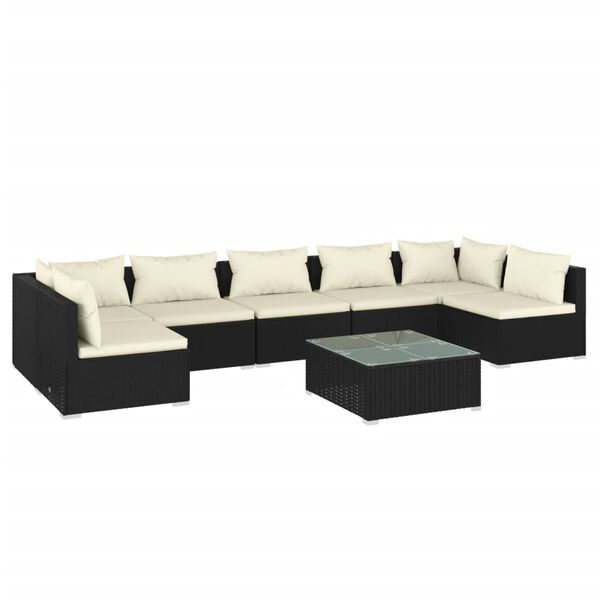 vidaXL 8 pcs conjunto lounge de jardim c/ almofad&otilde;es vime PE preto