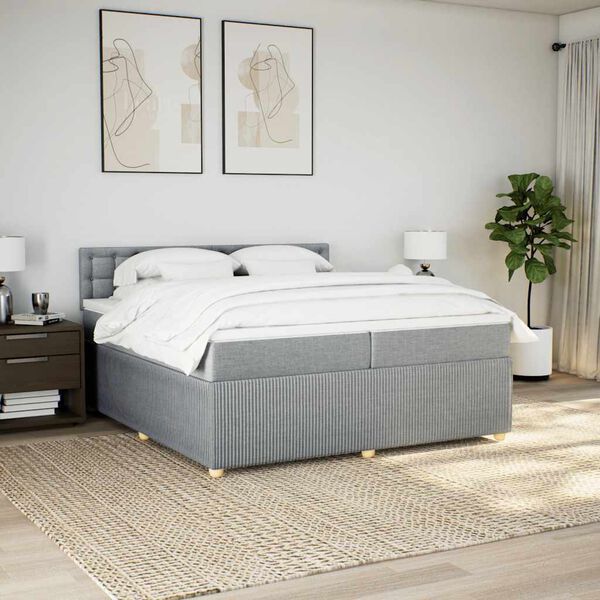 vidaXL Cama com molas/colch&atilde;o 200x200 cm tecido cinza-claro