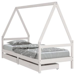 vidaXL Estrutura cama infantil c/ gavetas 90x200cm pinho maciço branco