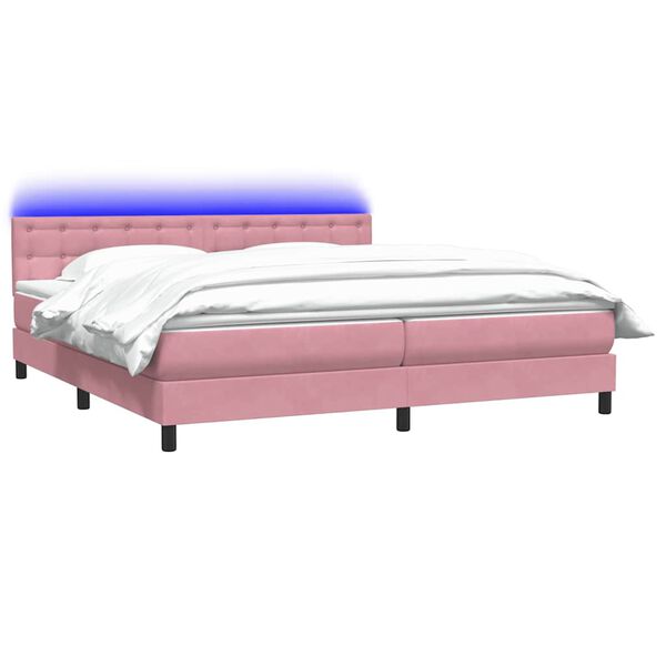 vidaXL Cama box spring c/ colch&atilde;o e LED 180x210 cm veludo Rosa