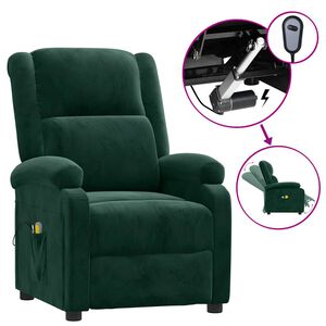vidaXL Poltrona de massagens el&eacute;trica veludo verde-escuro