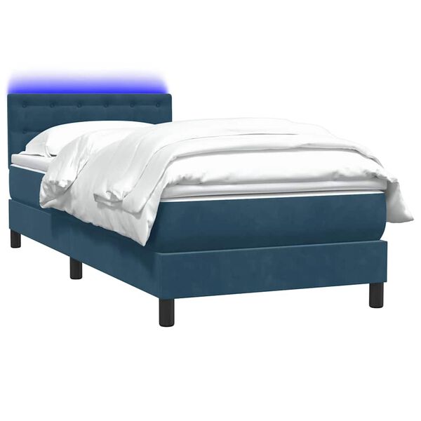 vidaXL Cama box spring c/ colch&atilde;o e LED azul-escuro 80x210 cm veludo
