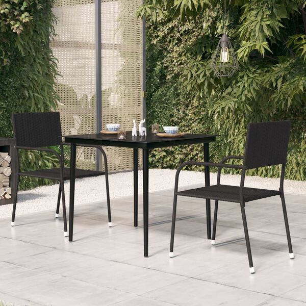vidaXL Mesa de jantar para jardim 80x80x74 cm aço e vidro preto