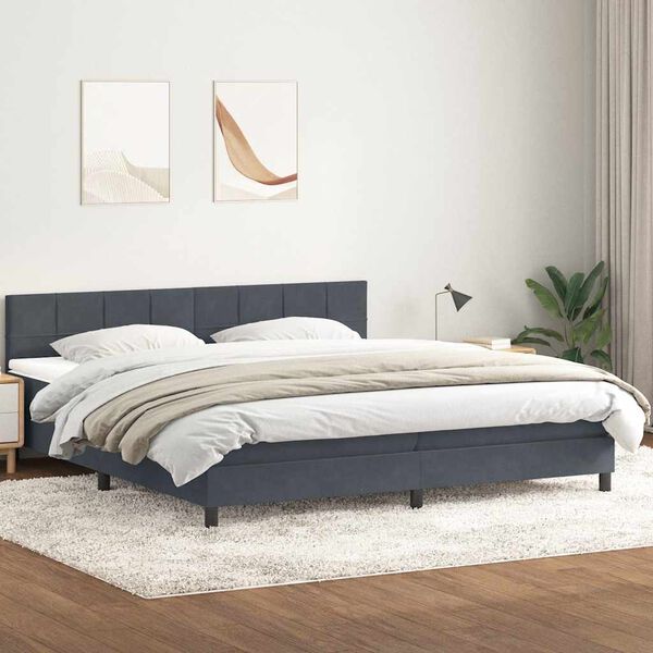 vidaXL Cama box spring c/ colch&atilde;o e LED 180x220 cm veludo cinzento-escuro