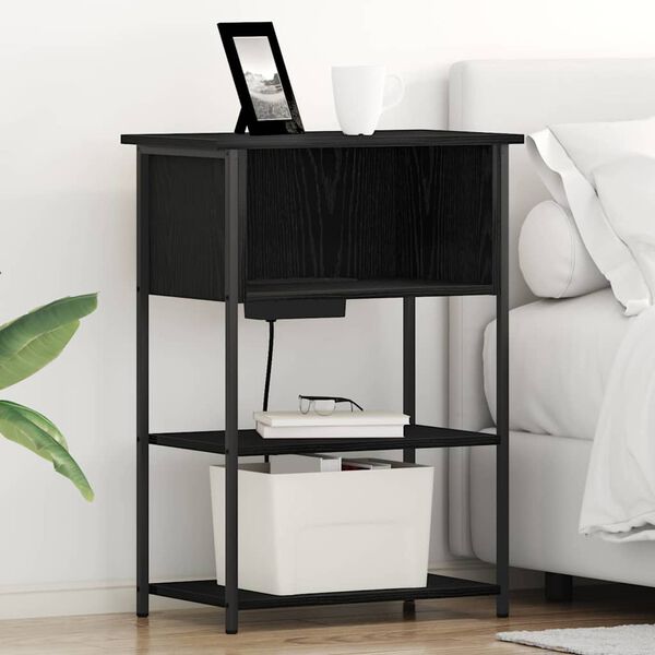 vidaXL Arm&aacute;rio de Cabeceira Carvalho Preto 55 x 31 x 76 cm