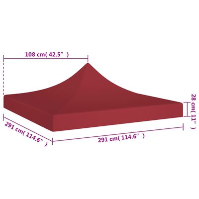 vidaXL Teto para tenda de festas 3x3 m 270 g/m² bordô
