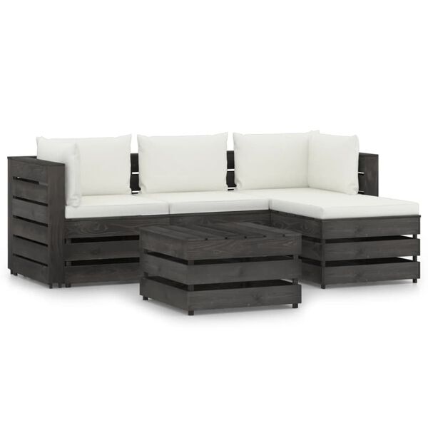 vidaXL 5 pcs conj. lounge jardim + almofad&otilde;es madeira impreg. cinzento