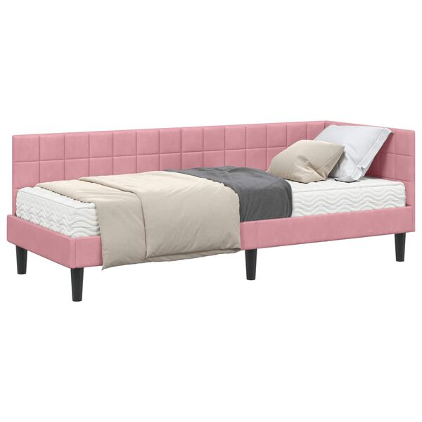 vidaXL Estrutura de Cama de Canto com Colch&atilde;o 2 pcs Cinzeto Veludo