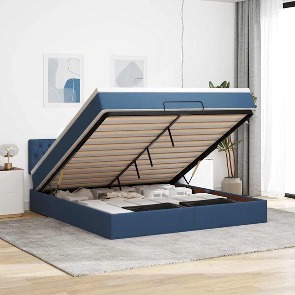 vidaXL Estrutura de cama otomana com colchão 160x200 cm tecido azul