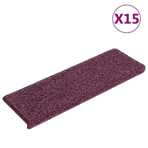 vidaXL Tapetes de escada 15 pe&ccedil;as 65x21x4 cm roxo escuro com borda retangular