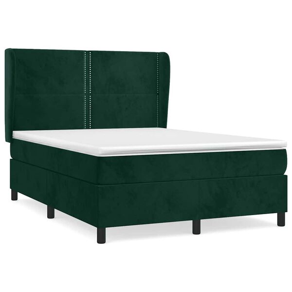 vidaXL Cama com molas/colch&atilde;o 140x190 cm veludo verde-escuro
