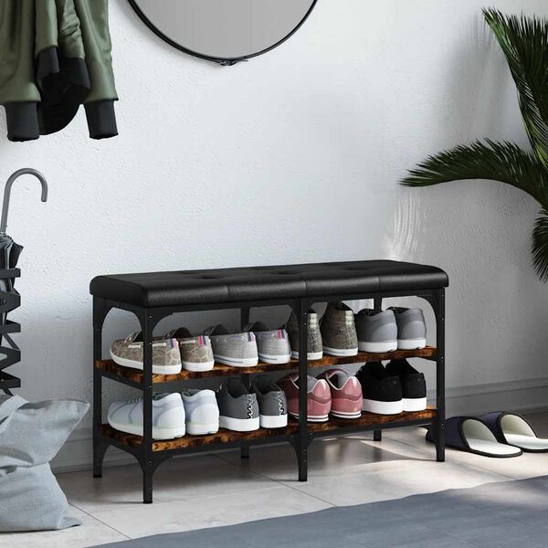 vidaXL Banco sapateira 82x32x47 cm derivados madeira carvalho fumado