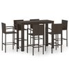 vidaXL 7 pcs conjunto bar exterior c/ apoio de bra&ccedil;os vime PE castanho